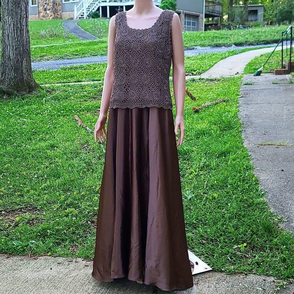 Cachet Elegant Crochet Beaded brown formal gown